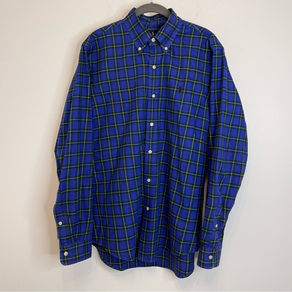 Ralph Lauren Blue Plaid Long Sleeve Button Up Shirt Men’s Medium Classic